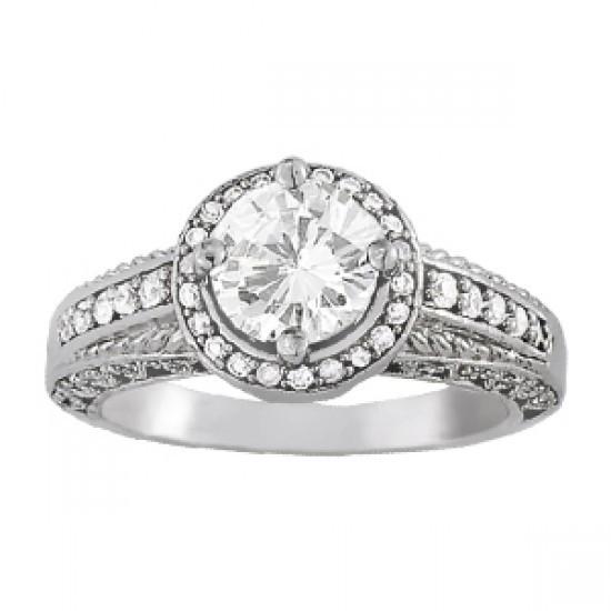 Solid Gold 14K Engagement Anniversary Fancy Halo Ring 1.50 Carats Round Diamonds Halo Ring