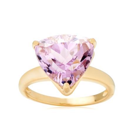 Solitaire Fancy Lady’s Pink Kunzite Yellow Gold Gemstone Ring
