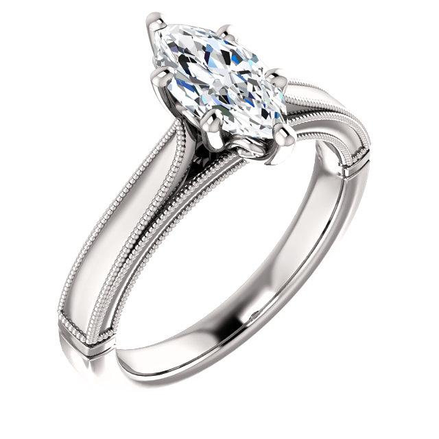 Fancy Lady’s Sparkling Vintage Style White Gold Solitaire Ring