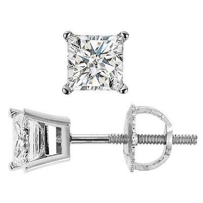 natural princess diamond 1.70ct earring front view