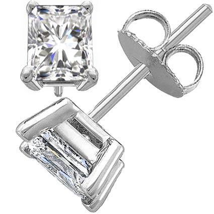 Solitaire Radiant Cut Women Diamond Engagement Ring White Gold Stud Earrings