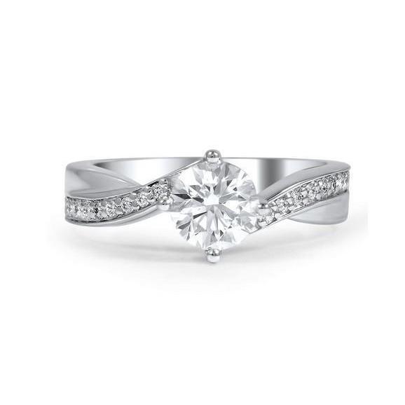 Women Diamond Engagement Ring White Gold Solitaire Ring with Accents