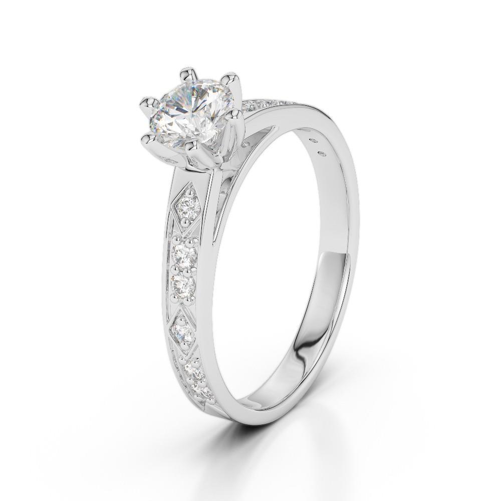 Split Shank Lady’s Solitaire Ring with Accents White Gold Diamond