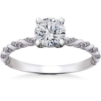 Jewelry Style Twisted Diamond Engagement Ring White Gold Solitaire Ring with Accents