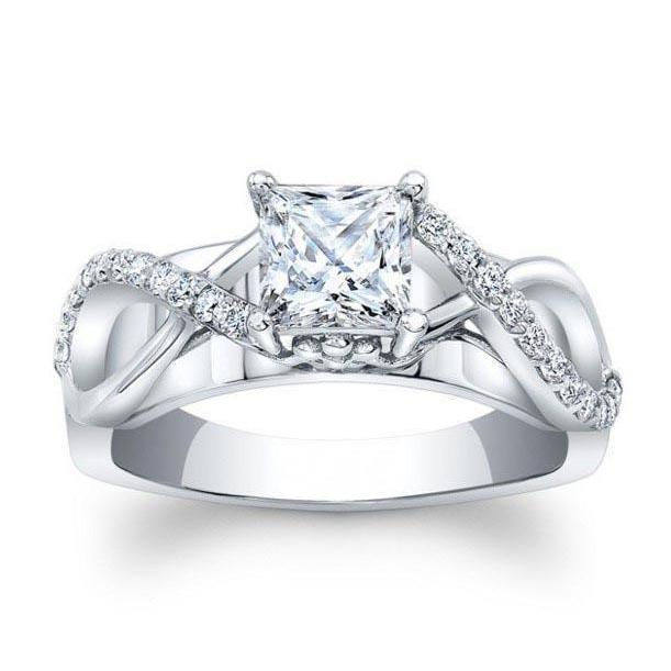 Solitaire With Accent 14K White Gold Princess Cut Diamond Engagement Ring 2.00 Ct Solitaire Ring with Accents