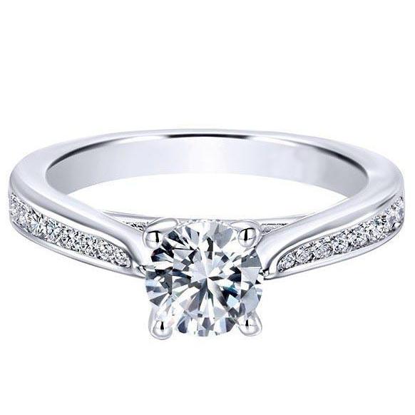 Brilliant Sparkling Solitaire Ring with Accents White Gold Diamond