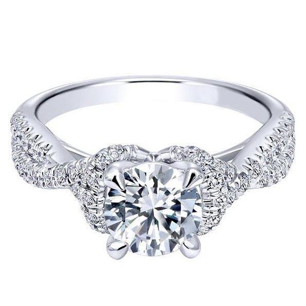 White Gold Round Anniversary Solitaire Ring with Accents Diamond