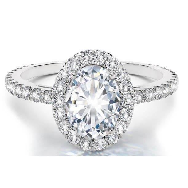 Solitaire With Accent 3.90 Ct Diamonds Wedding Ring Gold White 14K Halo Halo Ring