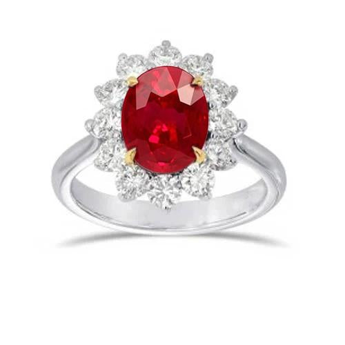 Solitaire With Accent Lady’s Brilliant Ruby With Diamonds White Gold Gemstone Ring