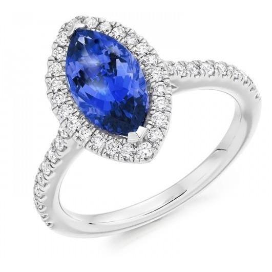 Solitaire With Accent Ldies Tanzanite With Diamonds Ring White Gold Gemstone Ring