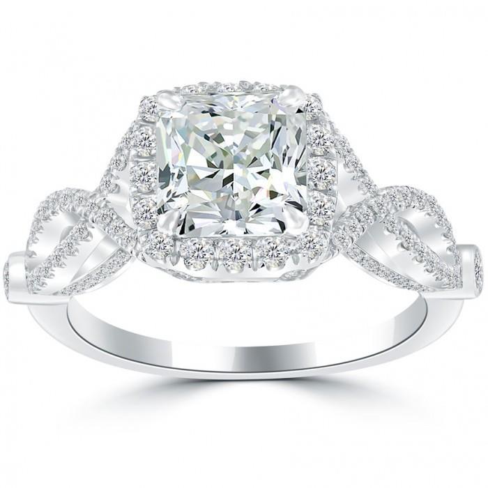 Solitaire With Accent Radiant And Round 3.50 Ct Diamonds Halo Ring Gold Halo Ring