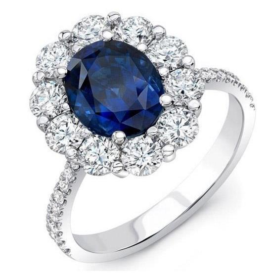 Women Jewelry Solitaire With Accent Sri Lanka Sapphire Diamonds Gold Gemstone Ring