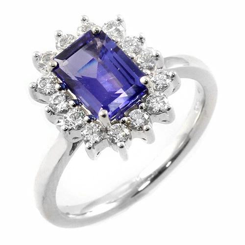 Solitaire With Accent Tanzanite And Diamonds 6.35 Ct Ring White Gold Gemstone Ring