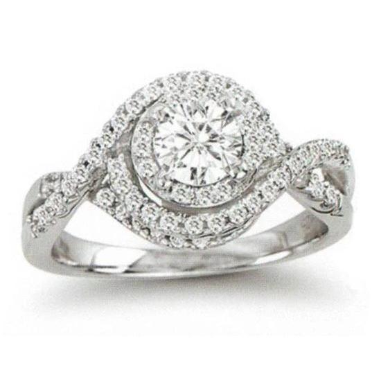 Solitaire With Accents 1 Carat Round Diamonds White Gold 14K Halo Ring Halo Ring
