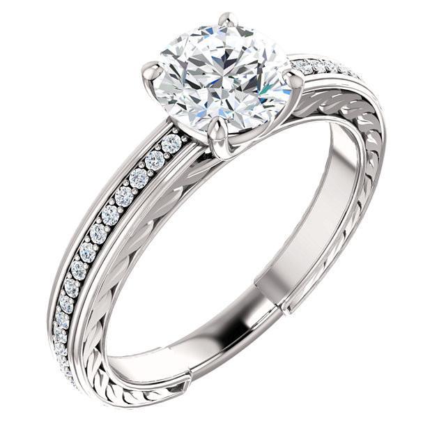 Antique Style Lady’s Style White Elegant Gold Diamond Solitaire Ring with Accents