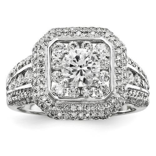 Solitaire With Accents Diamond Halo Ring 14K Gold White 2.5 Carats Halo Ring