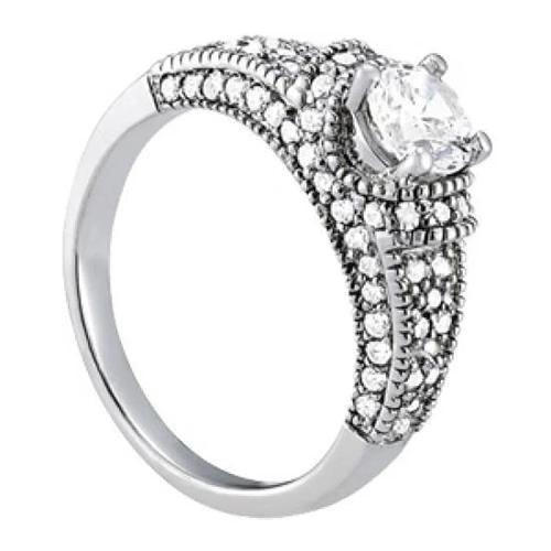 Sparkling Fancy Princess Cut Vintage Style White Gold Diamond Solitaire Ring with Accents