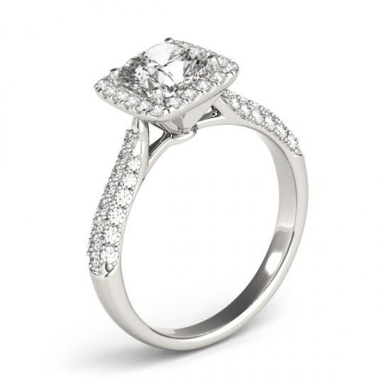 Sparkling 2 Carat Cushion Diamond Engagement Ring Solid Gold 14K Halo Ring