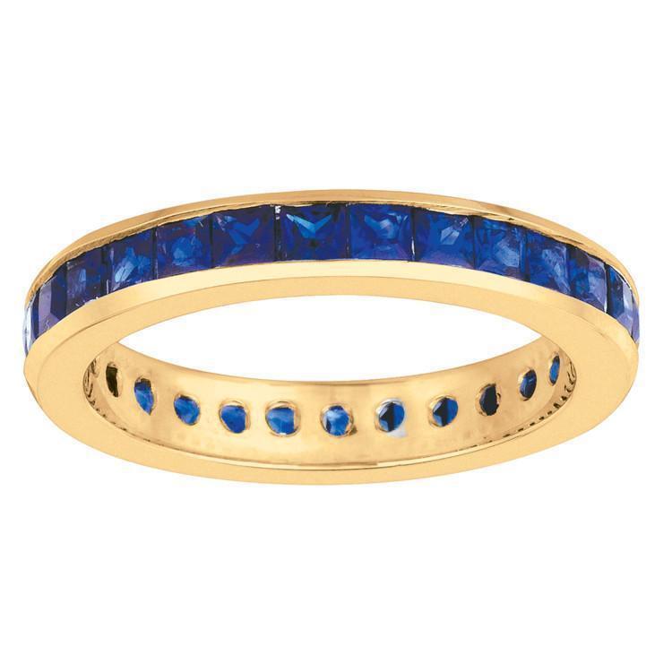 Sparkling 2.67 Carat Princess Sapphire Eternity Band Solid Gold 14K Gemstone Ring