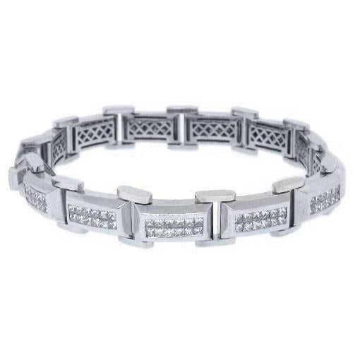 Sparkling 5 Carats Princess Cut Diamond White Gold Men Bracelet Mens Bracelet