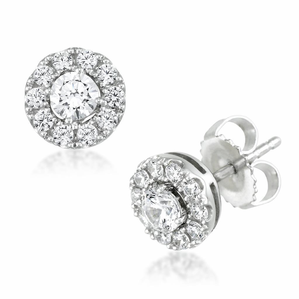 Sparkling Brilliant Cut Diamonds Ladies Studs Earrings Halo