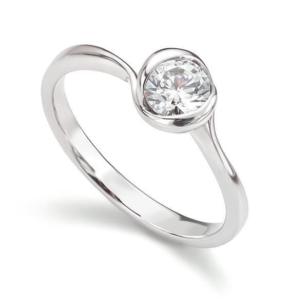 Sparkling Brilliant Cut Bezel Unique Solitaire White Gold Diamond Anniversary Ring