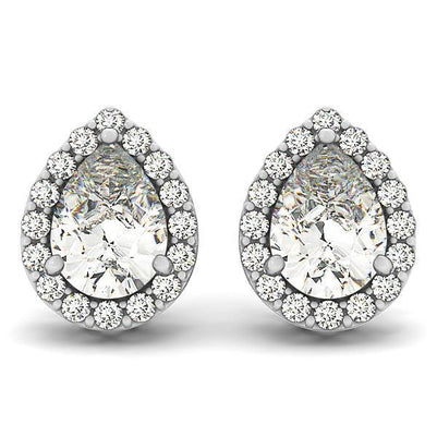 Sparkling Pear And Round Woman's White Gold Weeding Anniversary Studs Halo Earrings