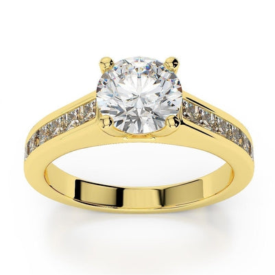 Sparkling Prong Set Yellow Gold Brilliant Sparkling Solitaire Ring with Accents