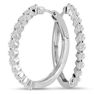 Sparkling Round Cut Diamond Hoop Ear Ring White Gold 14K 2 Carats Hoop Earrings