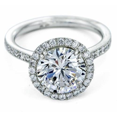 Sparkling Round Halo Diamond Wedding Ring White Gold 14K 2.25 Carats Halo Ring
