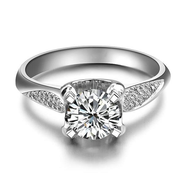 Antique Style Women Jewelry Sparkling Unique Solitaire Ring with Accents White Gold Diamond