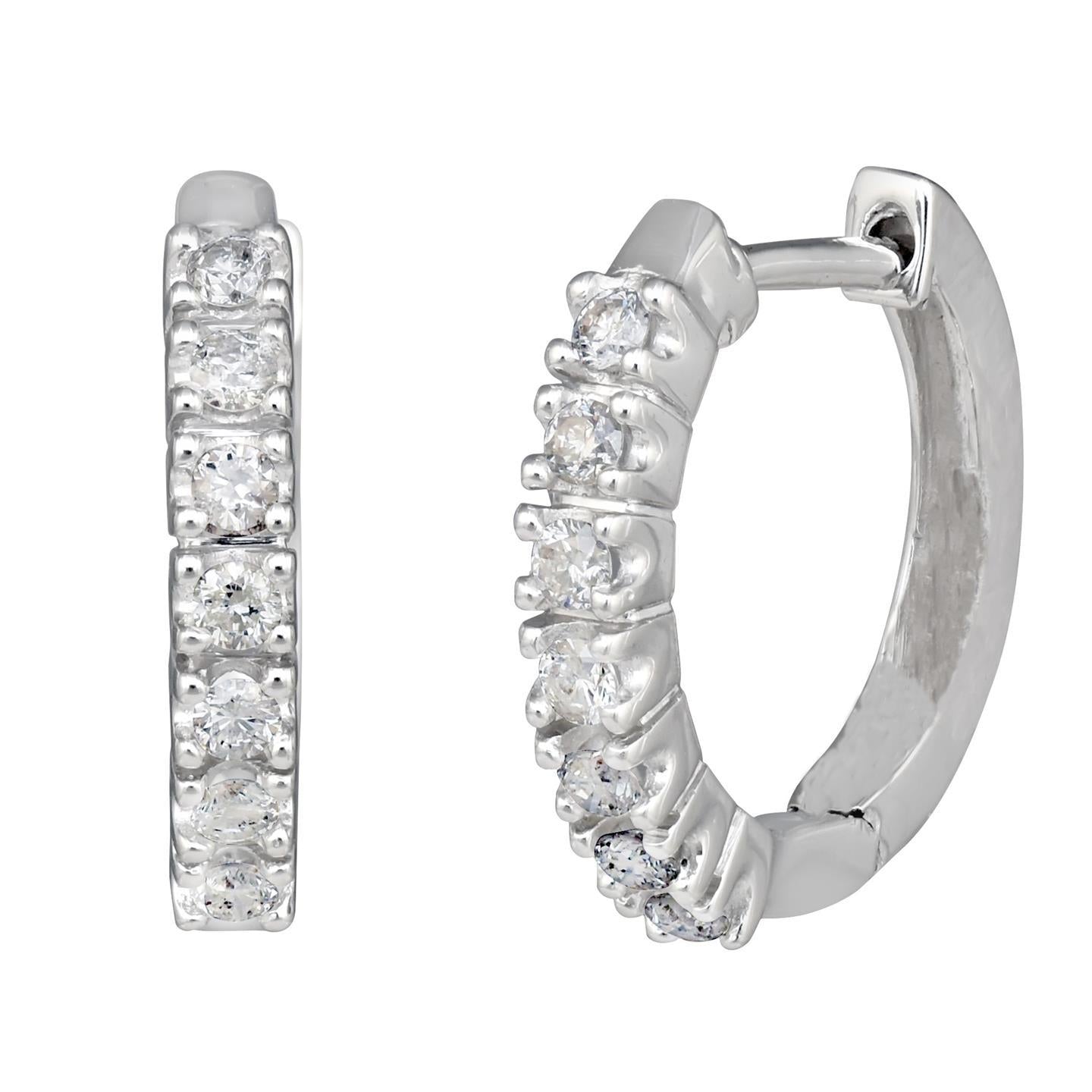 Sparkling Women Hoop Earrings Round Diamonds White Gold