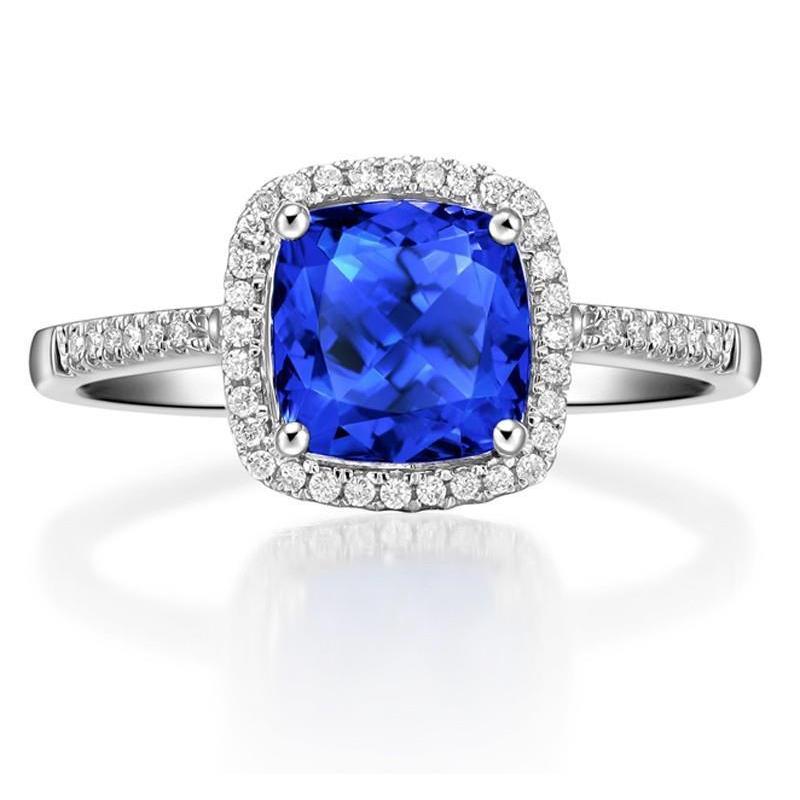 Sri Lanka Blue Sapphire Diamonds 3.30 Ct Ring White Gold 14K Gemstone Ring