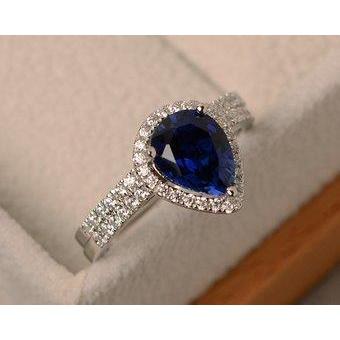 Sri Lanka Blue Sapphire Pear Cut With Round Diamond Ring Gold White 2.75 Carats Gemstone Ring