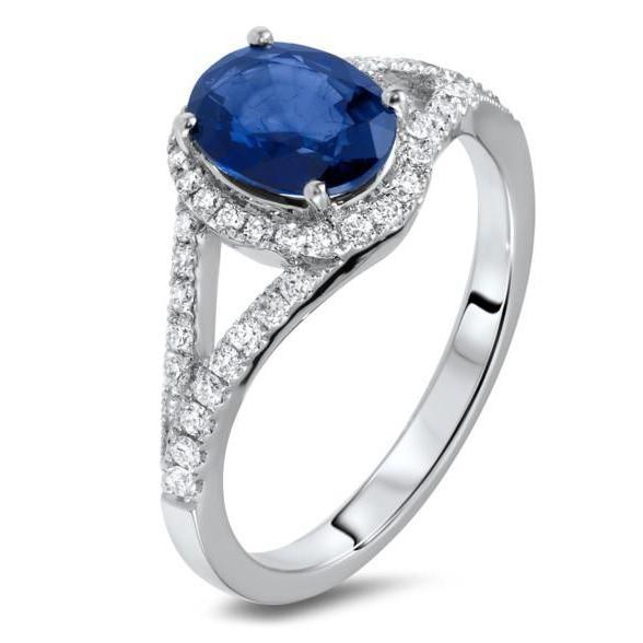New Sri Lanka Sapphire Diamonds White Gold Gemstone Ring
