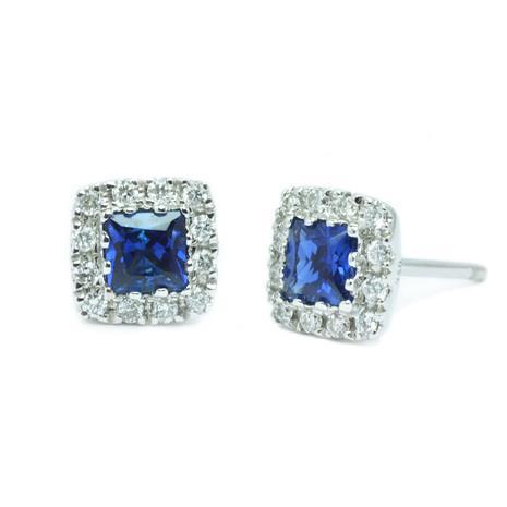 Lady’s Round Anniversary Sri Lanka Sapphire Halo Diamond Stud Gold Earring Jewelry Gemstone Earring