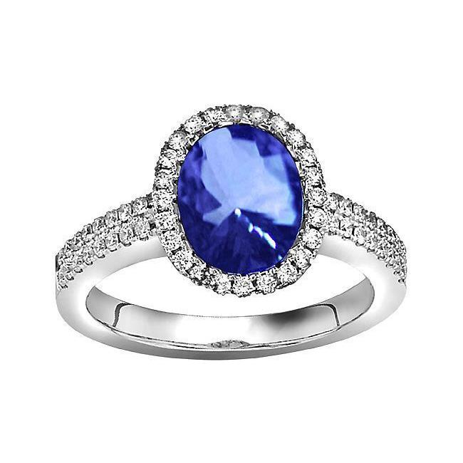 Lady’s Sri Lanka Sapphire Oval & Round Diamonds Ring Pave Diamonds Gemstone Ring