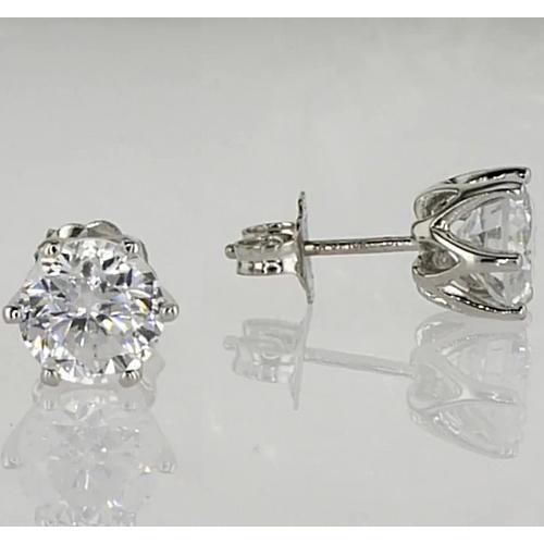 Stud Earrings Six Prong Round Diamond White Gold Stud Earrings