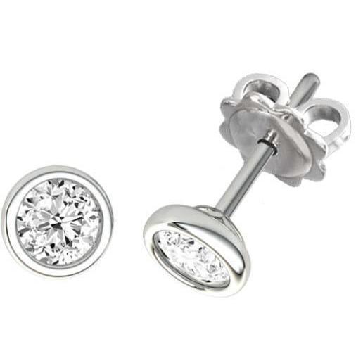 Bezel Setting Sparkling Unique Stud Earrings White Gold Diamond