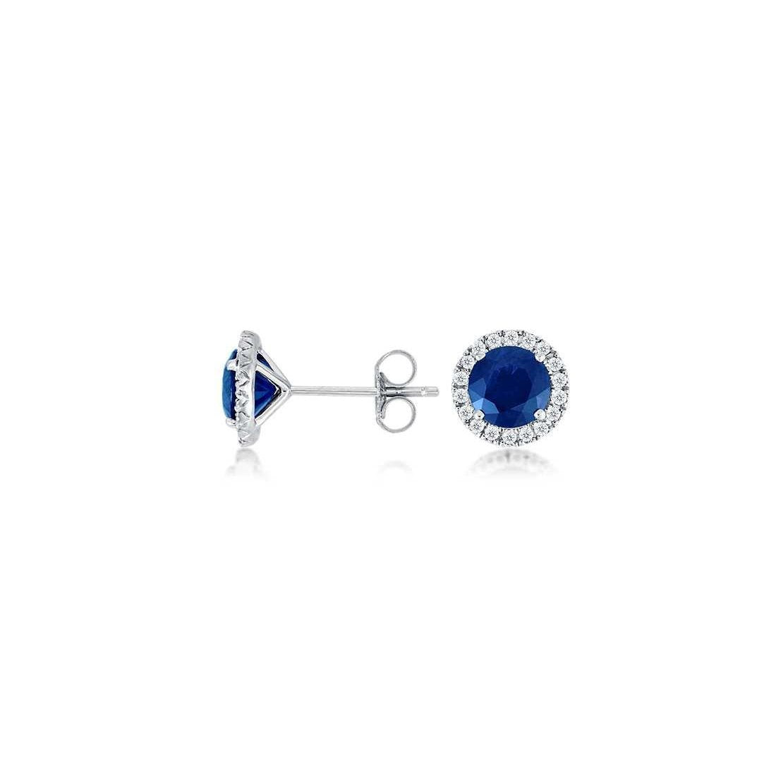 Diamond Studs Earrings Ceylon Sapphire Ladies Brilliant White Gold