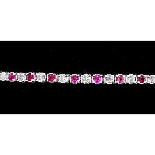 Lady’s Brilliant Engagement Tennis Bracelet Diamond Pink Sapphire Prong Set White Gold