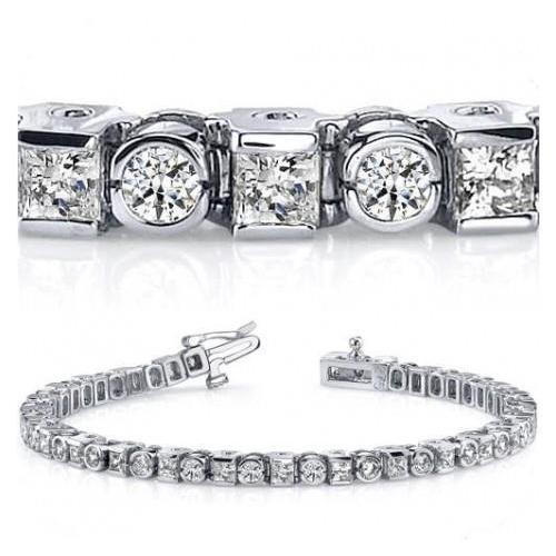 Tennis Bracelet Solid White Gold 14K 11.50 Ct Princess Round Cut Diamond Tennis Bracelet