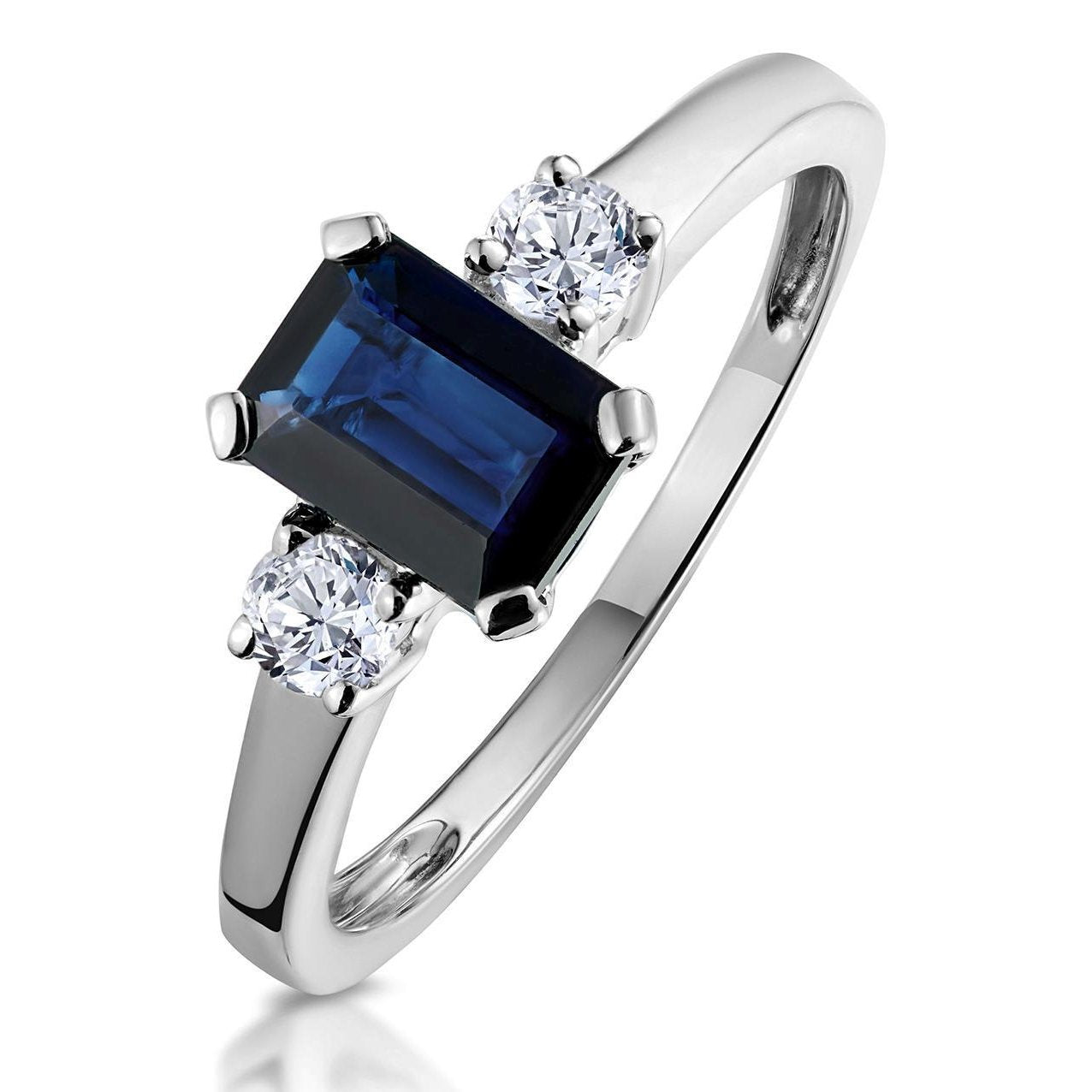Three Stone Ceylon Sapphire With Diamonds Wedding White Gold Gemstone Ring