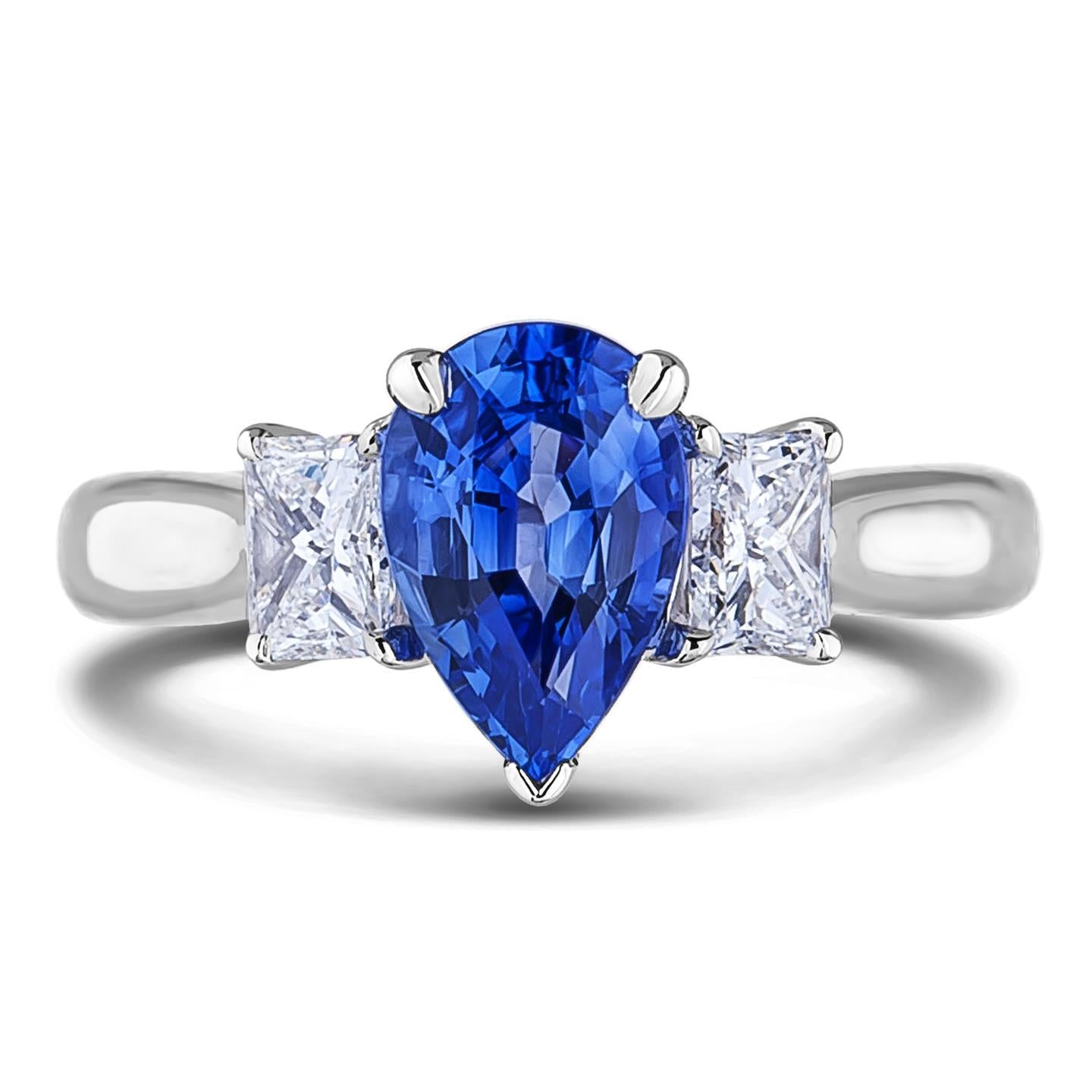 Brilliant Engagement Three Stone Ceylon Sapphire With Diamonds Ring White Gold Gemstone Ring