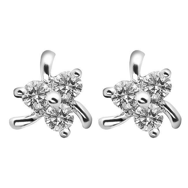 Three Stone Diamond Stud Earrings 2.40 Ct Round Cut Diamonds White Gold 14K Stud Earrings