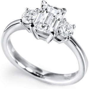 Three Stone Prong Set Emerald And Round Cut 3 Ct Diamonds Wedding Ring White Gold Three Stone Ring