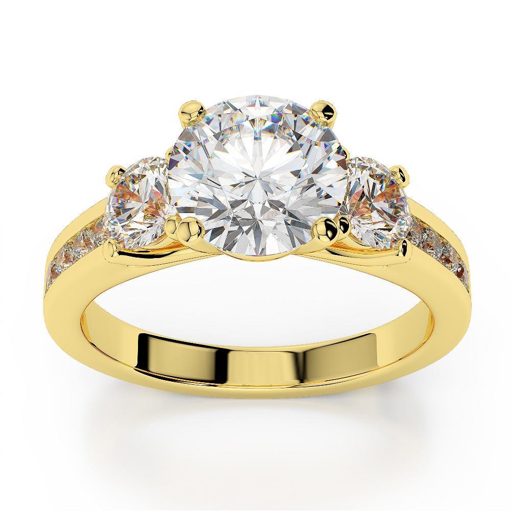 Three Stone Round Brilliant Cut 3.90 Carats Diamonds Anniversary Ring Gold 14K Three Stone Ring