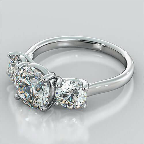 Three Stone Round Cut 2.50 Carats Diamonds Wedding Ring Wg 14K Three Stone Ring