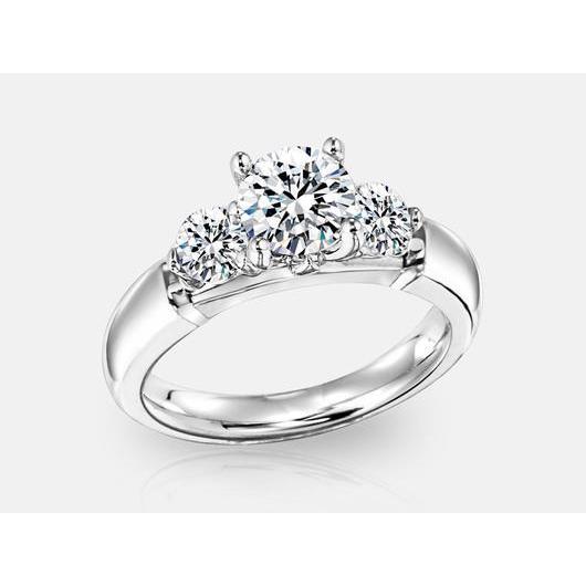 Three Stone Round Diamond Wedding Ring Solid Gold Jewelry 1.40 Carats Three Stone Ring