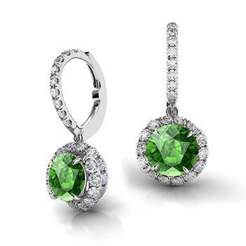 Lady’s Round Tourmaline And Diamond Hoop Dangle Earring White Gold